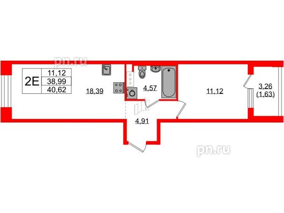 Квартира в ЖК Plus Пулковский, 1 комнатная, 40.62 м², 5 этаж