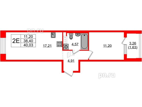 Квартира в ЖК Plus Пулковский, 1 комнатная, 40.03 м², 5 этаж