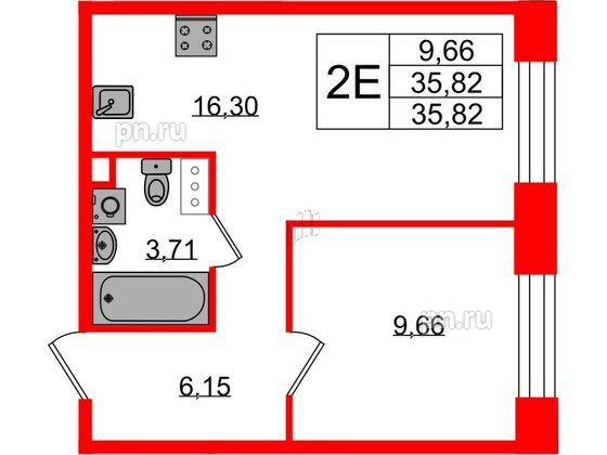 Квартира в ЖК Plus Пулковский, 1 комнатная, 35.82 м², 4 этаж