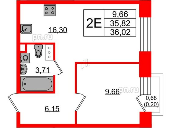 Квартира в ЖК Plus Пулковский, 1 комнатная, 36.06 м², 5 этаж