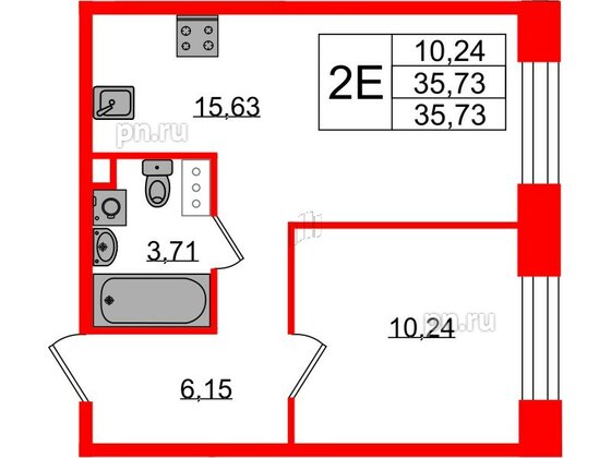 Квартира в ЖК Plus Пулковский, 1 комнатная, 35.73 м², 5 этаж