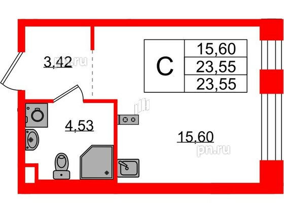 Квартира в ЖК Plus Пулковский, студия, 23.55 м², 1 этаж