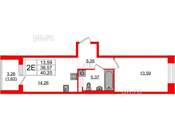 Квартира в ЖК Plus Пулковский, 1 комнатная, 40.2 м², 3 этаж