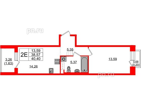 Квартира в ЖК Plus Пулковский, 1 комнатная, 39.37 м², 5 этаж