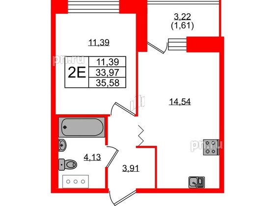 Квартира в ЖК Квартал Уютный, 1 комнатная, 35.58 м², 6 этаж