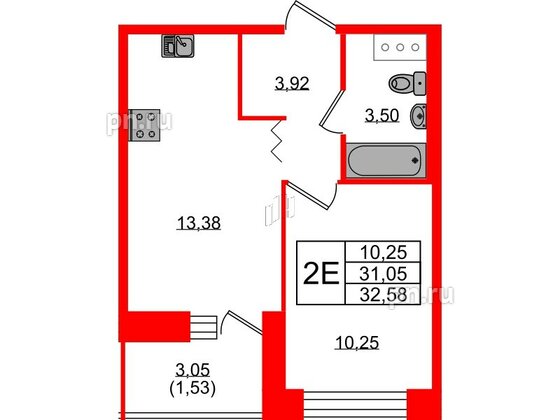 Квартира в ЖК Квартал Уютный, 1 комнатная, 32.58 м², 5 этаж