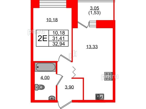 Квартира в ЖК Квартал Уютный, 1 комнатная, 32.94 м², 2 этаж