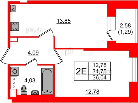 Квартира в ЖК Живи в Рыбацком, 1 комнатная, 36.04 м², 9 этаж