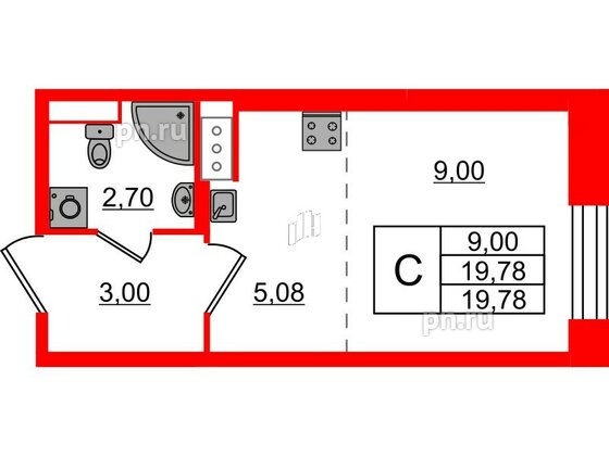 Квартира в ЖК Живи в Рыбацком, студия, 19.78 м², 1 этаж