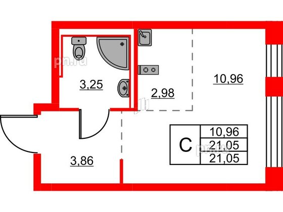 Квартира в ЖК Живи в Рыбацком, студия, 21.05 м², 2 этаж