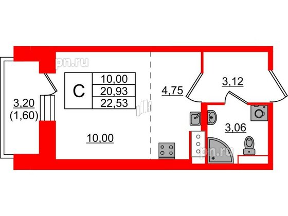 Квартира в ЖК Живи в Рыбацком, студия, 22.53 м², 2 этаж