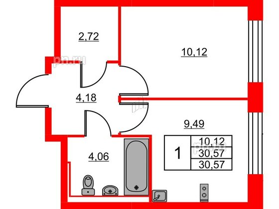 Квартира в ЖК Живи в Рыбацком, 1 комнатная, 30.57 м², 2 этаж