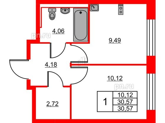 Квартира в ЖК Живи в Рыбацком, 1 комнатная, 30.57 м², 7 этаж