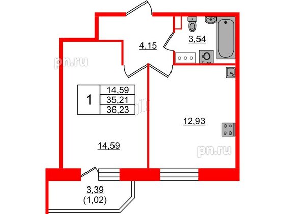 Квартира в ЖК Живи в Рыбацком, 1 комнатная, 36.23 м², 10 этаж