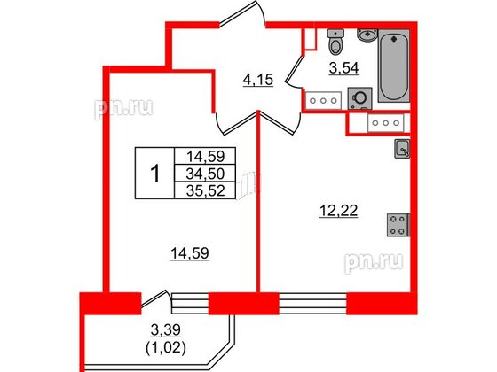 Квартира в ЖК Живи в Рыбацком, 1 комнатная, 35.52 м², 23 этаж