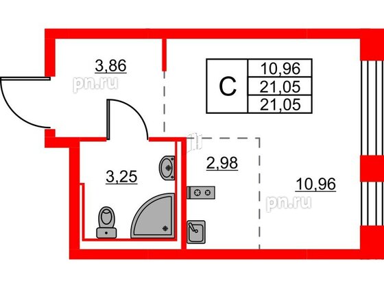 Квартира в ЖК Живи в Рыбацком, студия, 21.05 м², 5 этаж