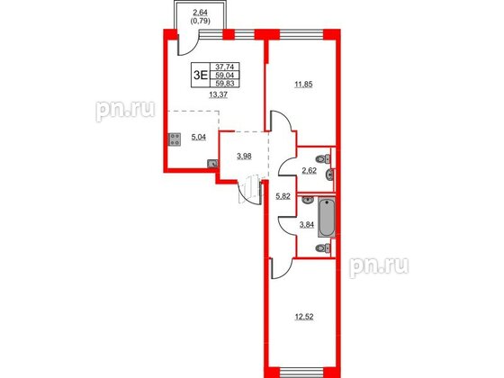 Квартира в ЖК Живи в Рыбацком, 2 комнатная, 59.83 м², 20 этаж