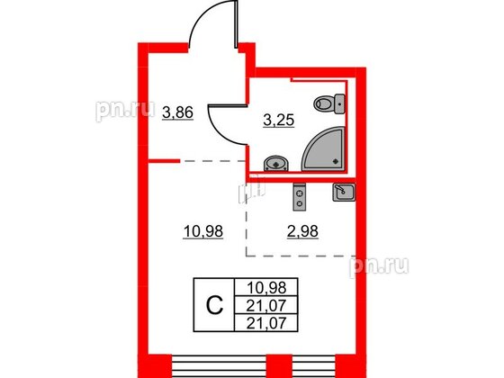 Квартира в ЖК Живи в Рыбацком, студия, 21.07 м², 17 этаж