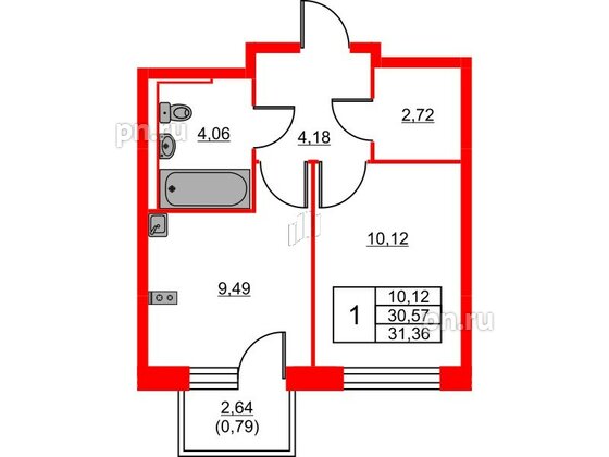 Квартира в ЖК Живи в Рыбацком, 1 комнатная, 31.36 м², 5 этаж