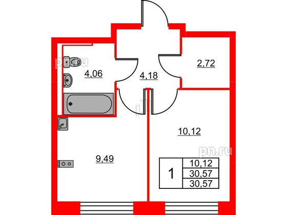 Квартира в ЖК Живи в Рыбацком, 1 комнатная, 30.57 м², 15 этаж