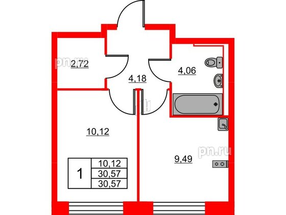 Квартира в ЖК Живи в Рыбацком, 1 комнатная, 30.57 м², 21 этаж