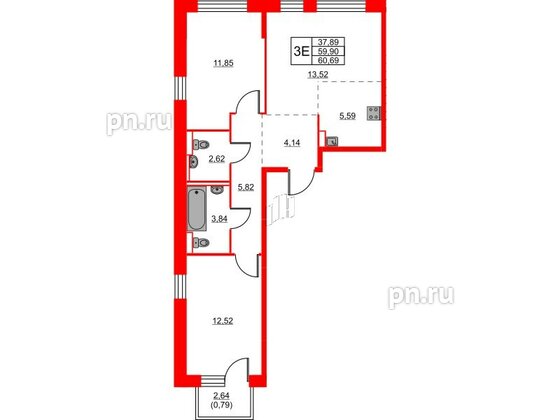 Квартира в ЖК Живи в Рыбацком, 2 комнатная, 60.69 м², 19 этаж