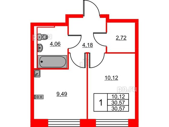 Квартира в ЖК Живи в Рыбацком, 1 комнатная, 30.57 м², 16 этаж