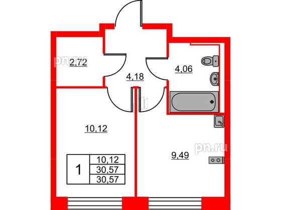 Квартира в ЖК Живи в Рыбацком, 1 комнатная, 30.57 м², 5 этаж