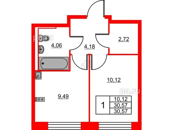 Квартира в ЖК Живи в Рыбацком, 1 комнатная, 30.57 м², 3 этаж