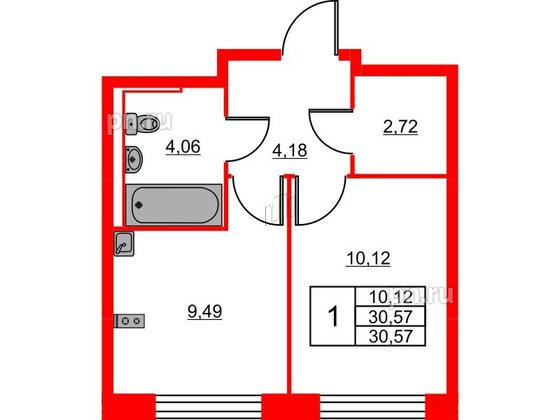 Квартира в ЖК Живи в Рыбацком, 1 комнатная, 30.57 м², 12 этаж