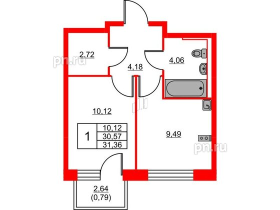 Квартира в ЖК Живи в Рыбацком, 1 комнатная, 31.36 м², 7 этаж