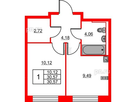 Квартира в ЖК Живи в Рыбацком, 1 комнатная, 30.57 м², 13 этаж