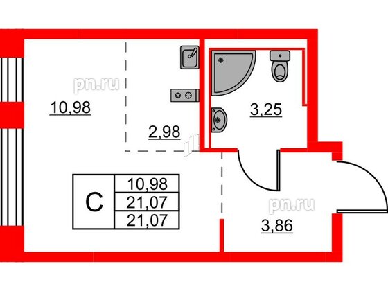 Квартира в ЖК Живи в Рыбацком, студия, 21.07 м², 2 этаж