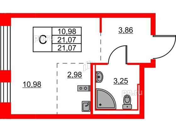 Квартира в ЖК Живи в Рыбацком, студия, 21.07 м², 3 этаж