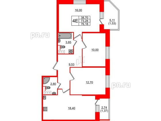 Квартира в ЖК Живи в Рыбацком, 3 комнатная, 76.18 м², 8 этаж