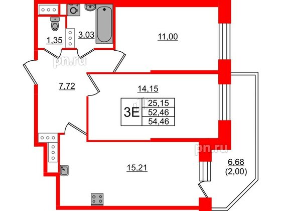 Квартира в ЖК Живи в Рыбацком, 2 комнатная, 54.46 м², 17 этаж