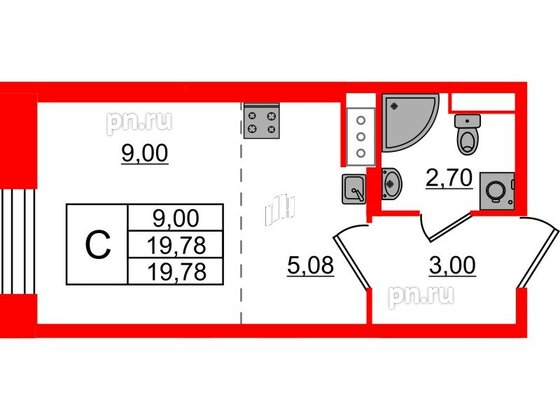 Квартира в ЖК Живи в Рыбацком, студия, 19.78 м², 1 этаж