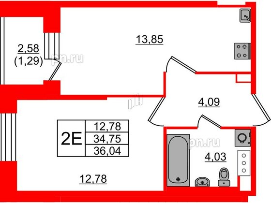 Квартира в ЖК Живи в Рыбацком, 1 комнатная, 36.04 м², 16 этаж