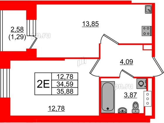 Квартира в ЖК Живи в Рыбацком, 1 комнатная, 35.88 м², 23 этаж