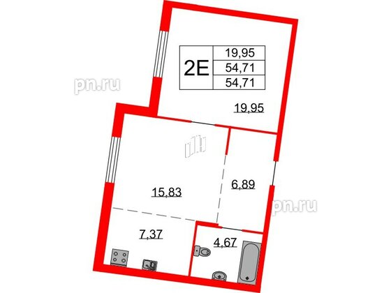 Квартира в ЖК Бакунина 33 ЖК, 1 комнатная, 54.71 м², 2 этаж