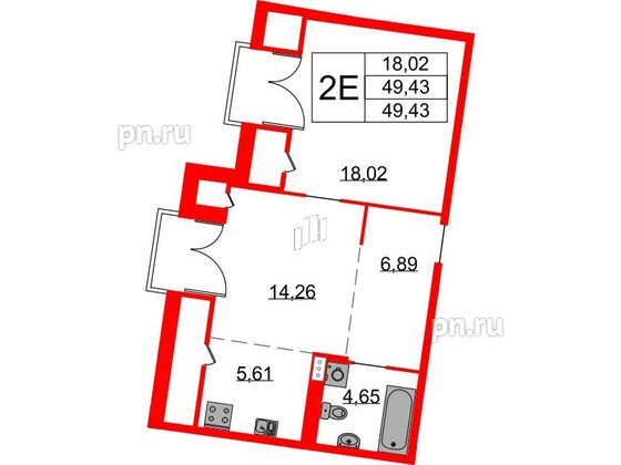 Квартира в ЖК Бакунина 33 ЖК, 1 комнатная, 49.43 м², 9 этаж