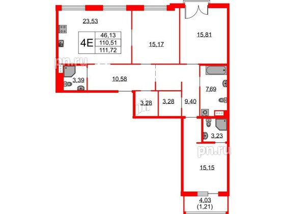 Квартира в ЖК Бакунина 33 ЖК, 3 комнатная, 111.72 м², 5 этаж