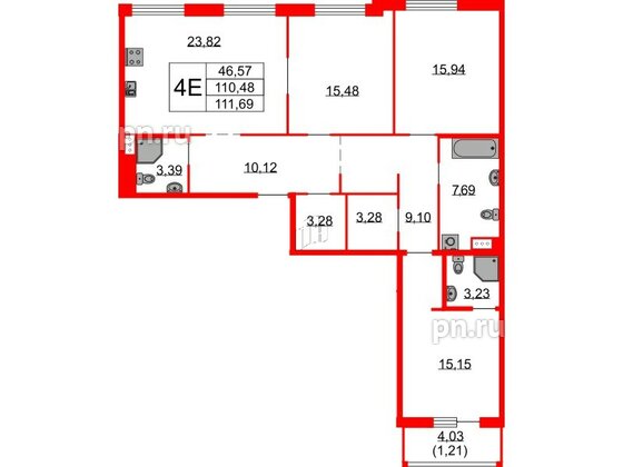 Квартира в ЖК Бакунина 33 ЖК, 3 комнатная, 111.69 м², 7 этаж