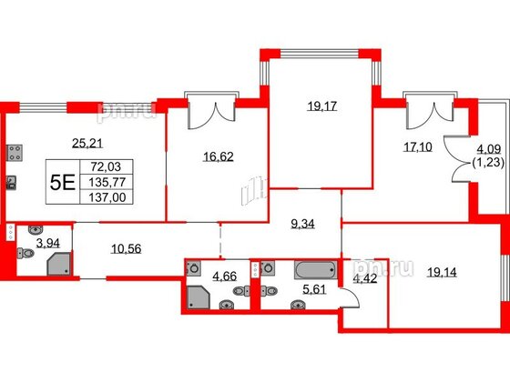 Квартира в ЖК Бакунина 33 ЖК, 4 комнатная, 137 м², 3 этаж