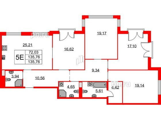 Квартира в ЖК Бакунина 33 ЖК, 4 комнатная, 135.76 м², 4 этаж