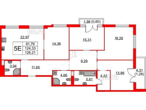 Квартира в ЖК Бакунина 33 ЖК, 4 комнатная, 126.21 м², 8 этаж