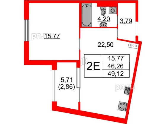 Квартира в ЖК Бакунина 33 ЖК, 1 комнатная, 49.12 м², 5 этаж