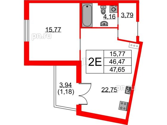 Квартира в ЖК Бакунина 33 ЖК, 1 комнатная, 47.65 м², 9 этаж
