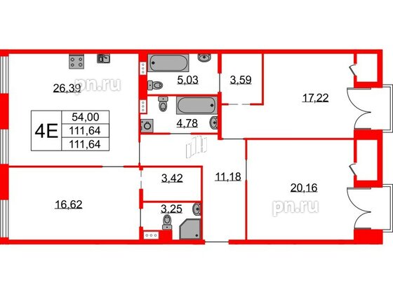 Квартира в ЖК Бакунина 33 ЖК, 3 комнатная, 111.64 м², 9 этаж