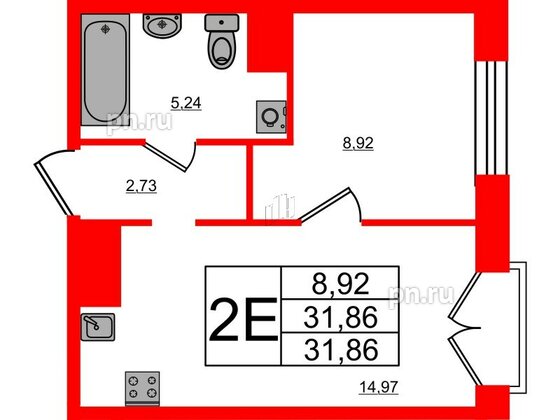 Апартаменты в ЖК iD Polytech, 1 комнатные, 31.86 м², 4 этаж